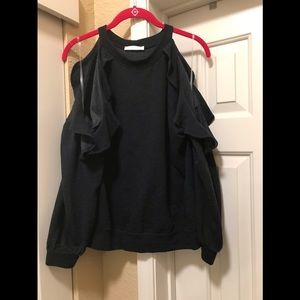 Lush, cold shoulder, ruffled sweater